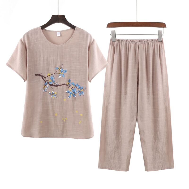 Processing and Customization of Summer Cotton and Linen Mother's Suits for Middle-Aged and Elderly People, New Spring and Autumn Models, Comfortable and Breathable, Can Be Worn Outside as Home Clothes