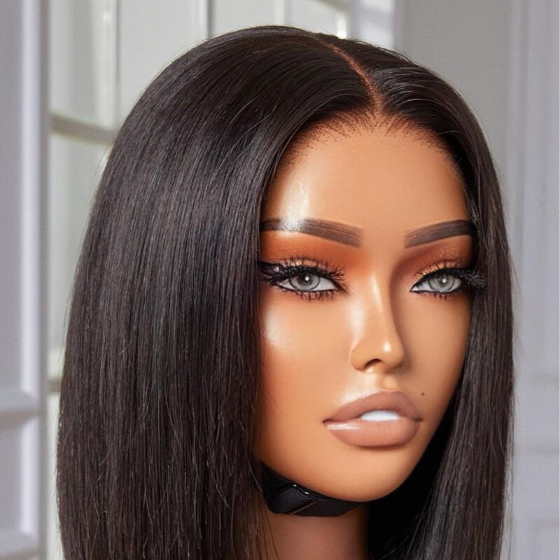 Wig European and American Women's Black Medium Parted Short Straight Hair Chemical Fiber Wig Full Headgear Factory Direct Sales Dropshipping