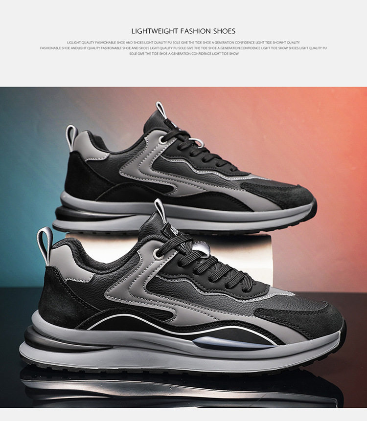 Giày thể thao nam da lì cổ thấp đế dày chống thấm chống trơn, giày sneaker thường ngày — ABC220 màu xám, ABC220 màu đen chi tiết 3