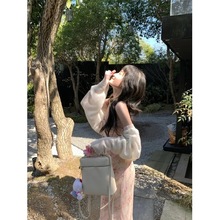 法式甜美套装女温柔风碎花吊带连衣裙春季新款针织开衫披肩两件套