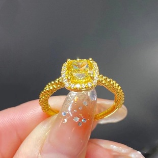 18K Gold Sugar Cube Ring Au750 Color Golden Citrine Gemstone Ring Accessible Luxury Fashion Diamond Ring Water Shell Gold Ring
