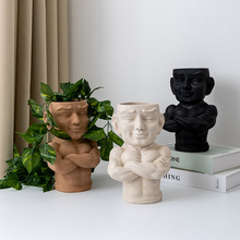 肌肉男花盆人物雕像园艺装饰花瓶摆件带排水孔桌面