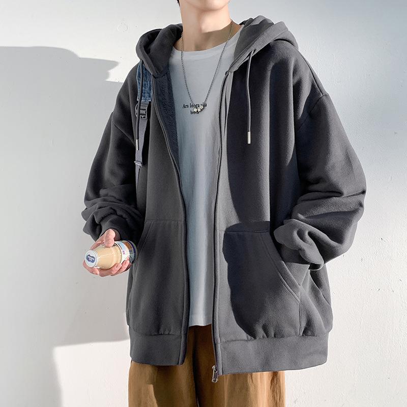 Cremallera cardigan suéter hombres de Hong Kong estilo moda marca suelta Abrigo con capucha moda ins otoño juventud color sólido top