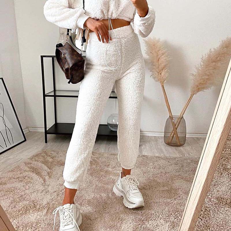 Big Sale for Low Price # European and American Casual Comfortable Style Lazy Solid Color Long Pants Cross-Border Slim Fit Bubble Fleece Cuffed Pants for Women