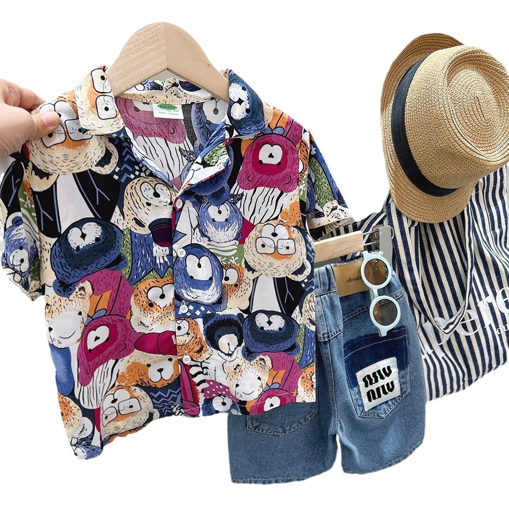 Camisa de verano para niños camisa de flores 2024 para niños medianos y grandes camisa casual para niños solapa ropa de playa estilo de vacaciones manga corta