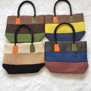 厂家批发草编包 三色拼接条纹单肩包 手提包大容量编织女包