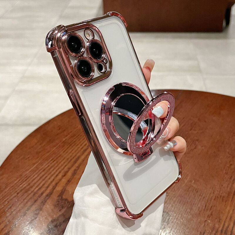 Suitable for Apple 15P Mobile Phone Case Glitter Magnetic Holder Wallet Electroplating 14 Four-Corner Anti-Fall Protective Cover 16