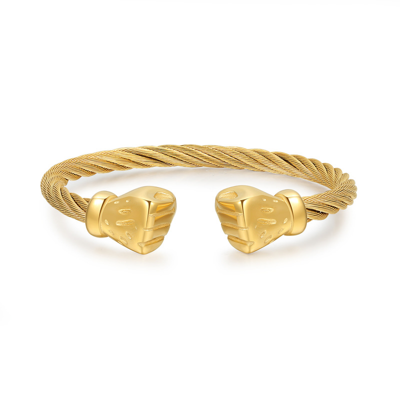 European and American Stainless Steel Boxer Open Bracelet Hip Hop Punk Wire Rope Stainless Steel Fist Bracelet for Women