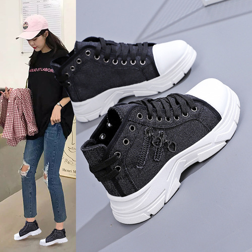 Canvas shoes for women 2025 spring thick sole loafers high-top denim fabric Martin sports shoes XQ-SX-F01