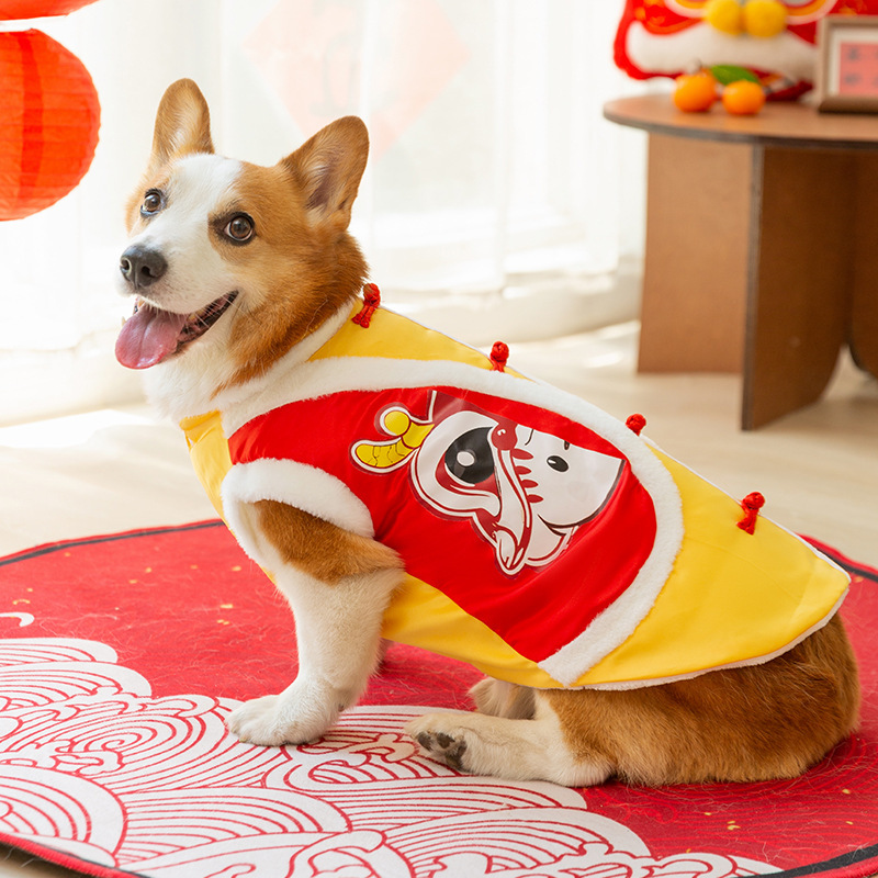 Otoño y invierno de Año Nuevo Keqi Tang traje de perro pequeño y mediano perro salchicha dos patas abrigo de algodón banco perro ropa de mascotas