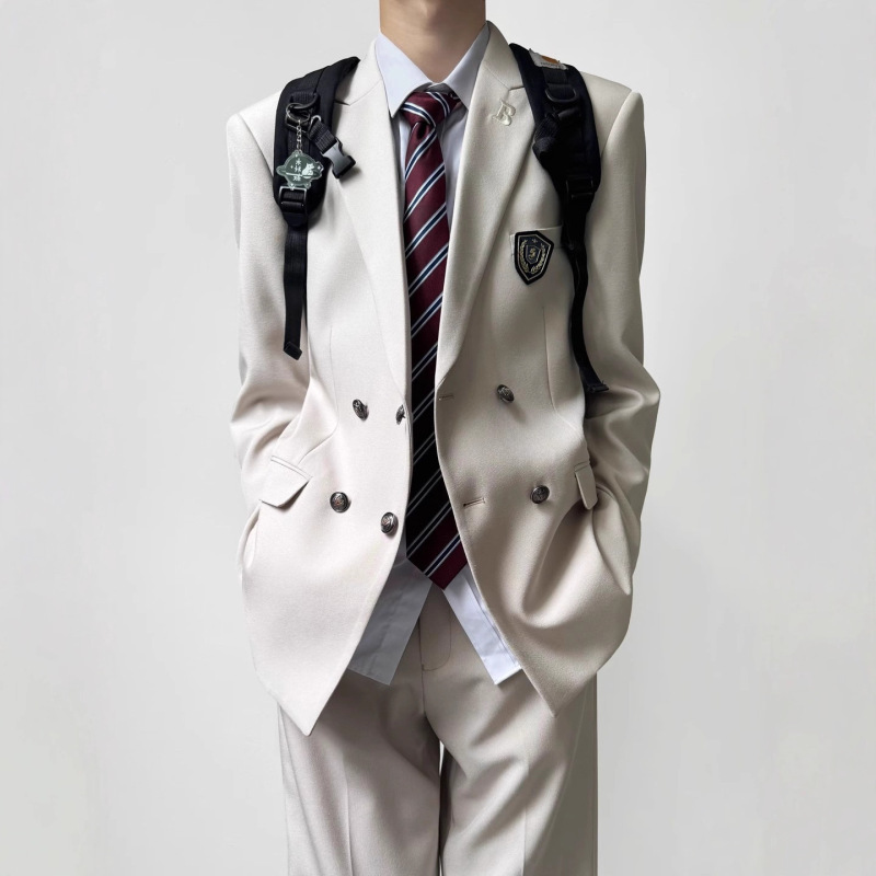 Dk Japanese Style School Supply Beige Suit Men's Spring and Autum Youth Lapel Collar Double-Breasted Suit Jacket Top