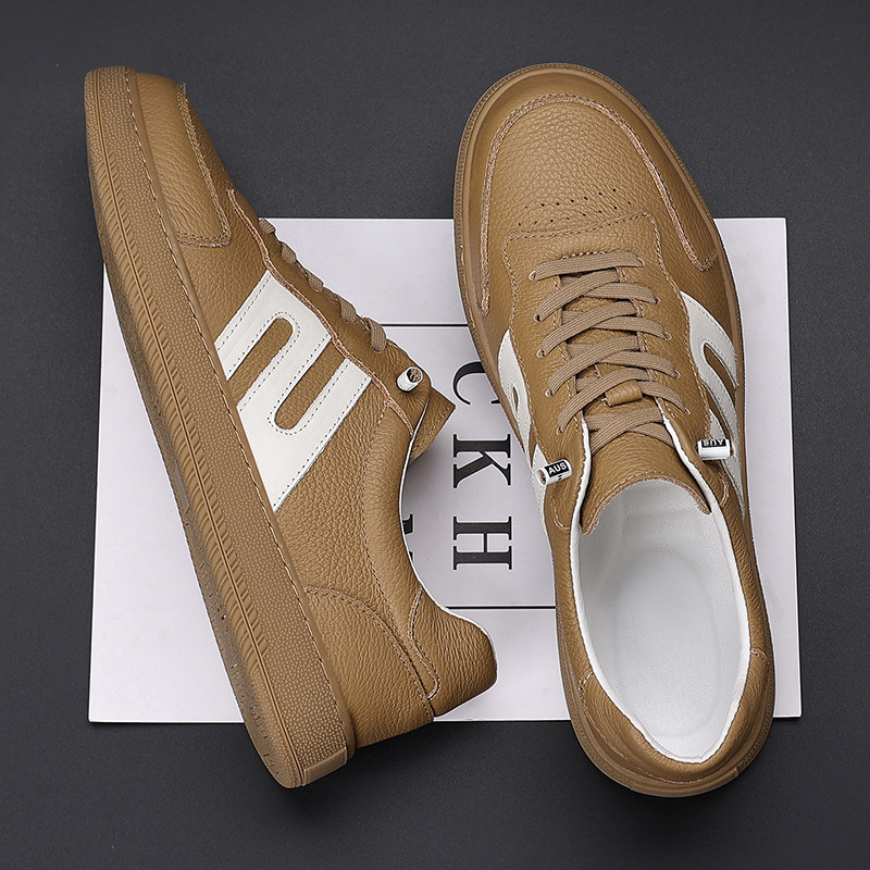 La primera capa de cuero de vaca nuevos zapatos casuales de hombre, cuero transpirable, zapatos de entrenamiento de moda, zapatos de hombre, zapatos de skate de estilo masculino.