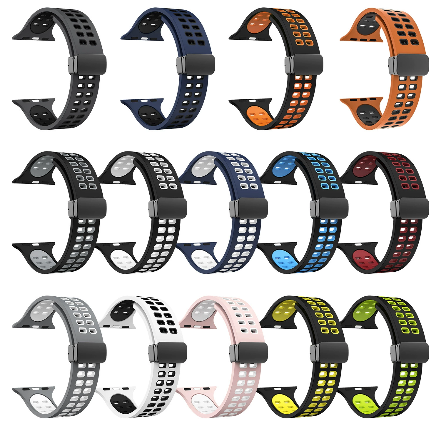 Подходит для Apple Tibetan AppleWatch1-9 поколения складной складной складной магнитный всасывание двойная строка поры двуцветный силиконовый ремешок