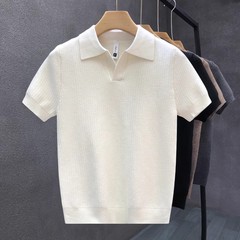 半袖poloシャツ男性夏の薄いニット襟tシャツ高級感カジュアルな質感通気性のあるシャツの上着