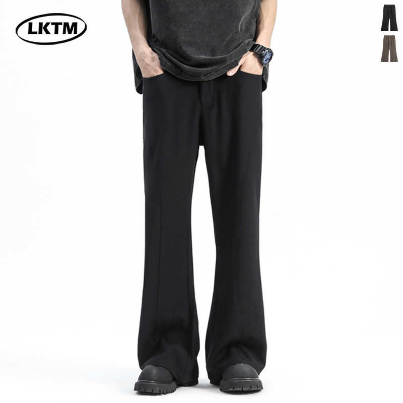 LKTM Men's Wear# American High Street Deconstructed Black Micro Rasi Pants Men's cleanfit High-grade Dexing Casual Pants