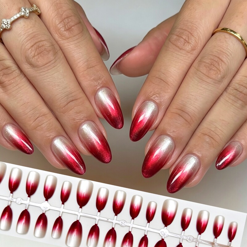 Red Gradient Cat-Eye Wearable Nail Art, Reusable Nail Stickers, High-End Japanese-Style Pre-Made Nails Wholesale Red Gradient Cat-Eye Wearable Nail Art, Reusable Nail Stickers, High-End Japanese-Style Pre-Made Nails Wholesale