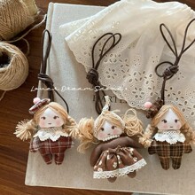 韩国ins秋冬新款卡通麻花辫女孩儿童皮绳项链 可爱时尚毛衣链项饰