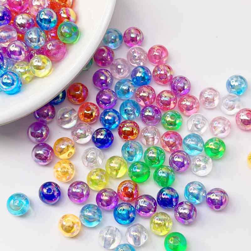 4-12mm Ab Color Round Beads with Straight Holes, Transparent Colorful DIY Handmade Beads, Colorful Bubble Beads for Hair Accessories and Clothing, Sold by the Pound