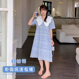 子元25年夏季大码女装胖mm大码连衣裙娃娃领刺绣镂空连衣裙Y-230