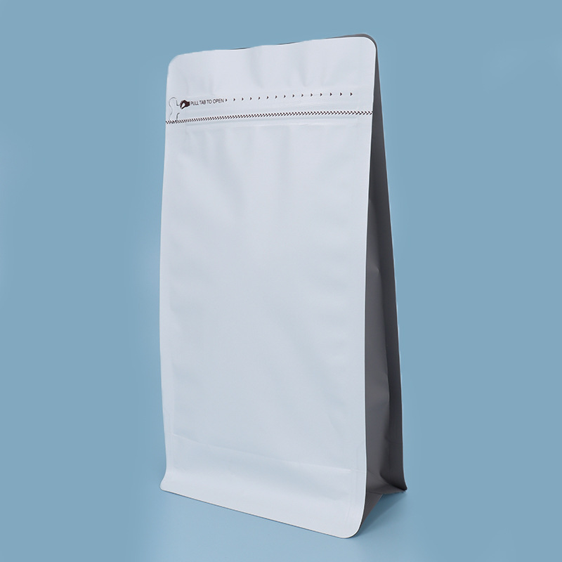 Spot bolsa de envasado de alimentos sellada de ocho lados válvula de gas de nuez cremallera lateral bolsa autovertical cremallera fácil de rasgar bolsa sellada de granos de café