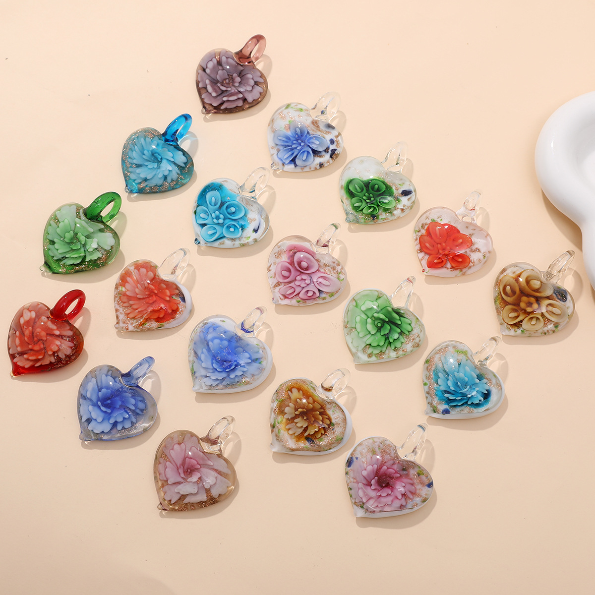 16g Weight Pendant Jewelry Making Type 36*47mm Jewelry Making Size DIY Jewelry Accessories Classification 1 Piece Quantity glass Material Heart Shape, Flower Pattern Simple Style Style 1 Piece 36*47mm Glass Heart Shape Flower Pendant 2