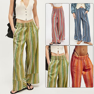 2026 European and American Cross-Border Mona Striped Wide-Leg Pants for Women, New Spring and Autumn Loose Casual High-Waisted Slimming Long Pants for Women