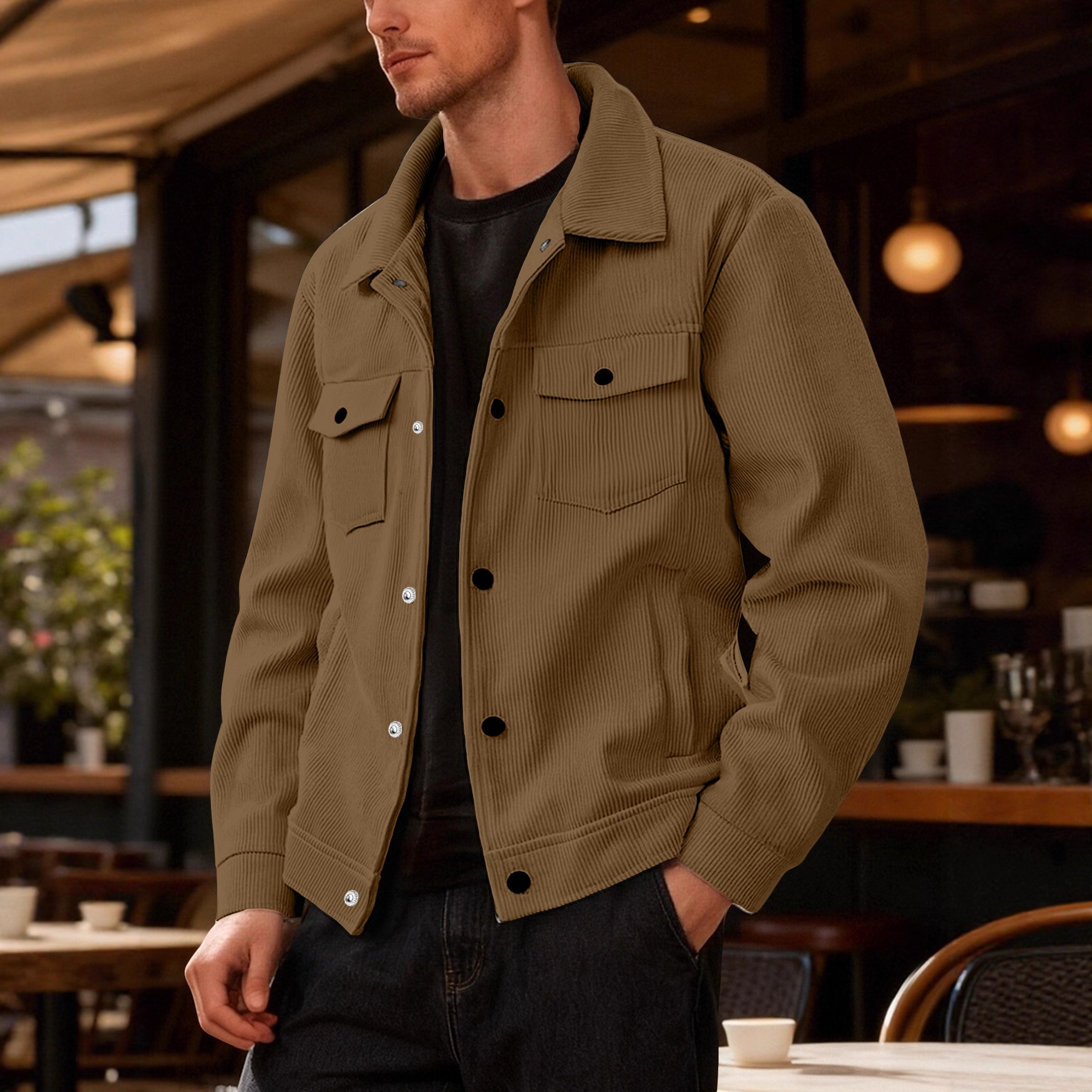 Europa y los Estados Unidos transfronterizos TK de seda de hebilla de una sola fila de tendencia solapa camisa de manga larga chaqueta de bolsillo chaqueta deportiva casual hombre