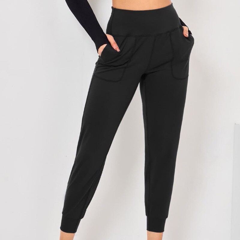 Cross-border can wear new fashion all-match high waist women's jogging pants soft pocket fitness yoga pants leggings
