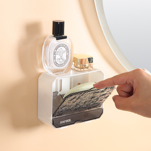 Light luxury water corrugated drain soap box bathroom storage rack bathroom household soap box with lid without punching wall hanging