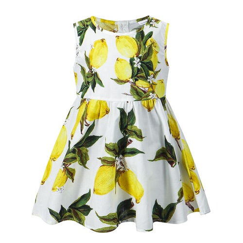 Summer new girls' dress, children's Korean lemon flower dress, baby girl's sleeveless printed dress