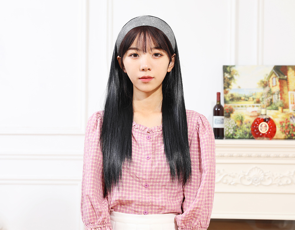 Synthetische Perücke, langer Stil, halbes Stirnband, glattes Haar, Perückenabdeckung_voghion.com