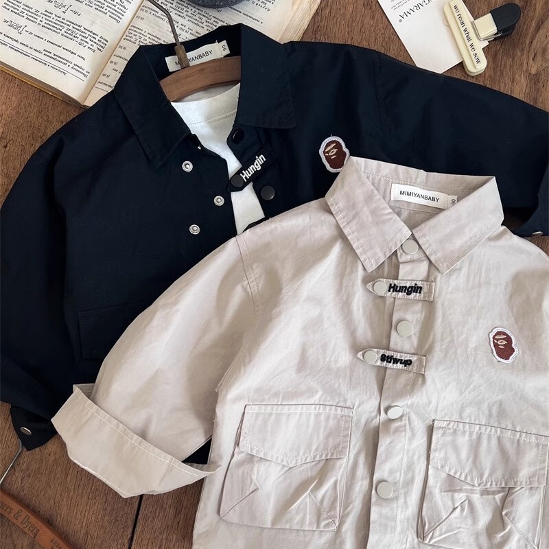 Children's Shirts 2025 Spring New Arrivals Boys' Printed Large Pocket Jacket Shirt Baby Versatile Coat Trendy Turn-Down Collar Children's Shirts 2025 Spring New Arrivals Boys' Printed Large Pocket Jacket Shirt Baby Versatile Coat Trendy Turn-Down Collar
