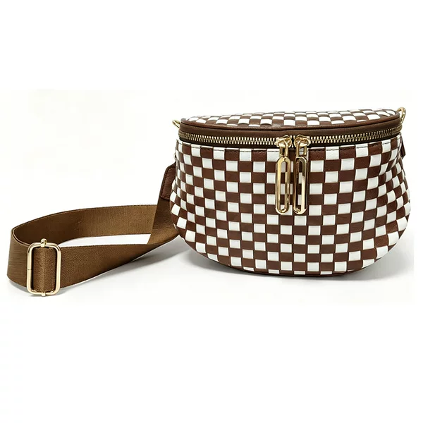 B's New Classic Hand-Woven Checkered Crossbody Fashion Casual Shoulder Saddle Bag Shell Waist Bag Chest Bag