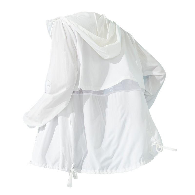 Ropa de protección solar para mujer en otoño e invierno, chaqueta fina de secado rápido, cortavientos transpirable de longitud media con guantes, cortavientos anti-UV, ropa de protección solar