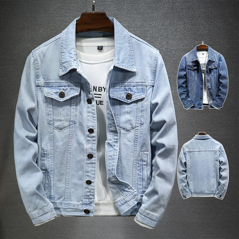 LAZADA New Trendy Men's Jacket Spring and Autumn Light Blue Versatile Korean Version Slim Fit Cool Denim Jacket