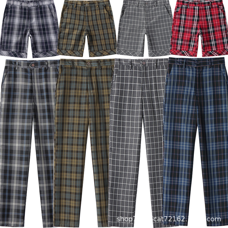 Factory Direct Sales Special Price Men's and Women's Plaid Trousers High-Waisted Student Trousers Evening Matte Gray Small Grids Olive Grids Class Uniform