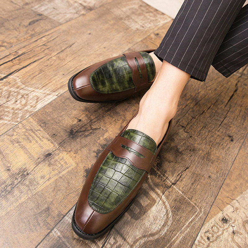 Giày lười nam mũi nhọn dập nổi phối màu, đế bằng, phong cách công sở lịch lãm, cỡ lớn — 5861 màu nâu, 5861 màu vàng, 5861 màu đen, 5861 xanh nâu