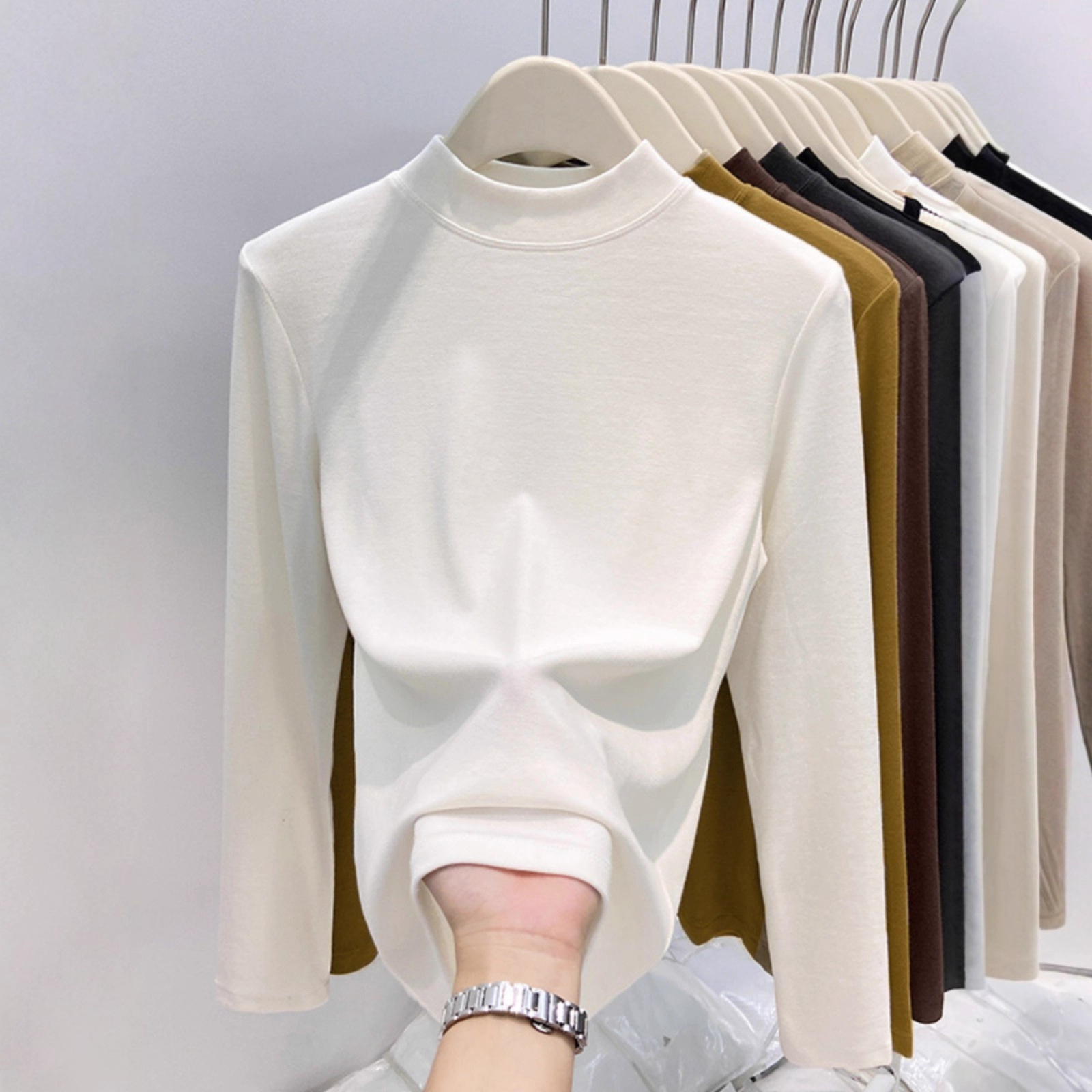 New Style Half-High Collar Bottoming Elastic Small Stand-Up Collar Slim-Fitting Shirt for Small People to Wear Inside to Look Slim and Trendy for Women