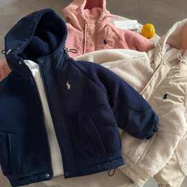 儿童男童加厚外套棉服加绒2025冬季羊羔女童新款连帽上衣毛衣其他