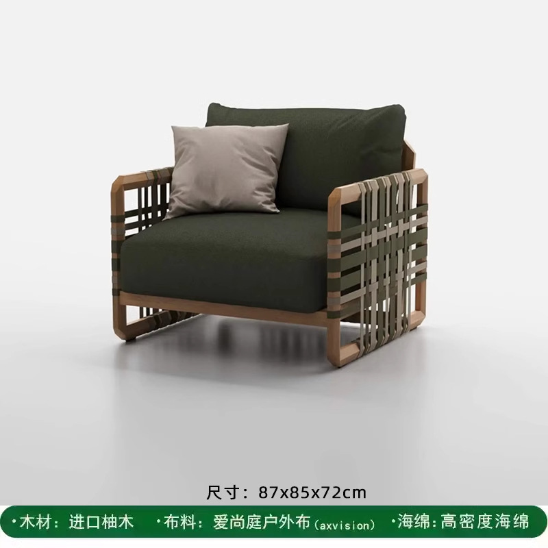 Sofá de madera maciza al aire libre terraza villa de caña silla de ocio combinación mesa de té al aire libre jardín patio muebles de casa modelo