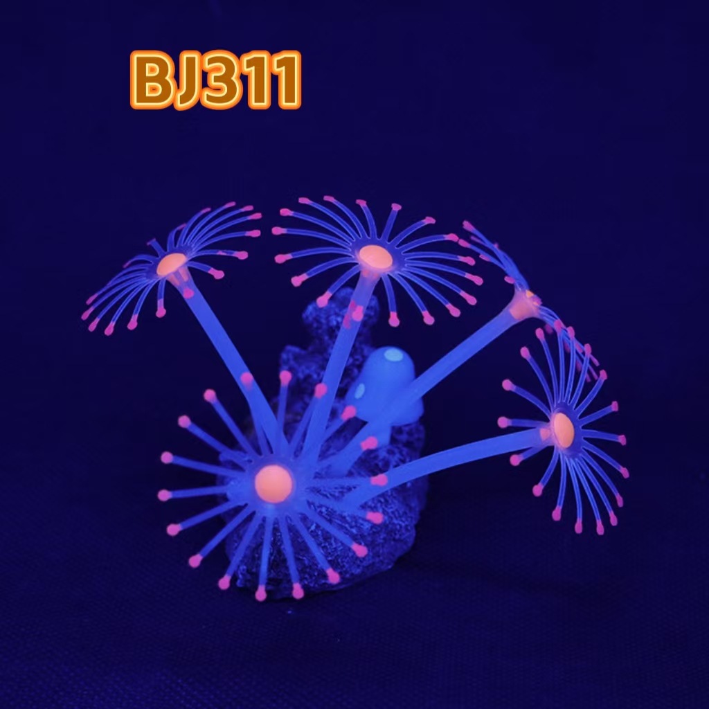 Simulación de coral luminoso luminoso fluorescente planta artificial pecera decoración de acuario decoración de silicona suave de acuario