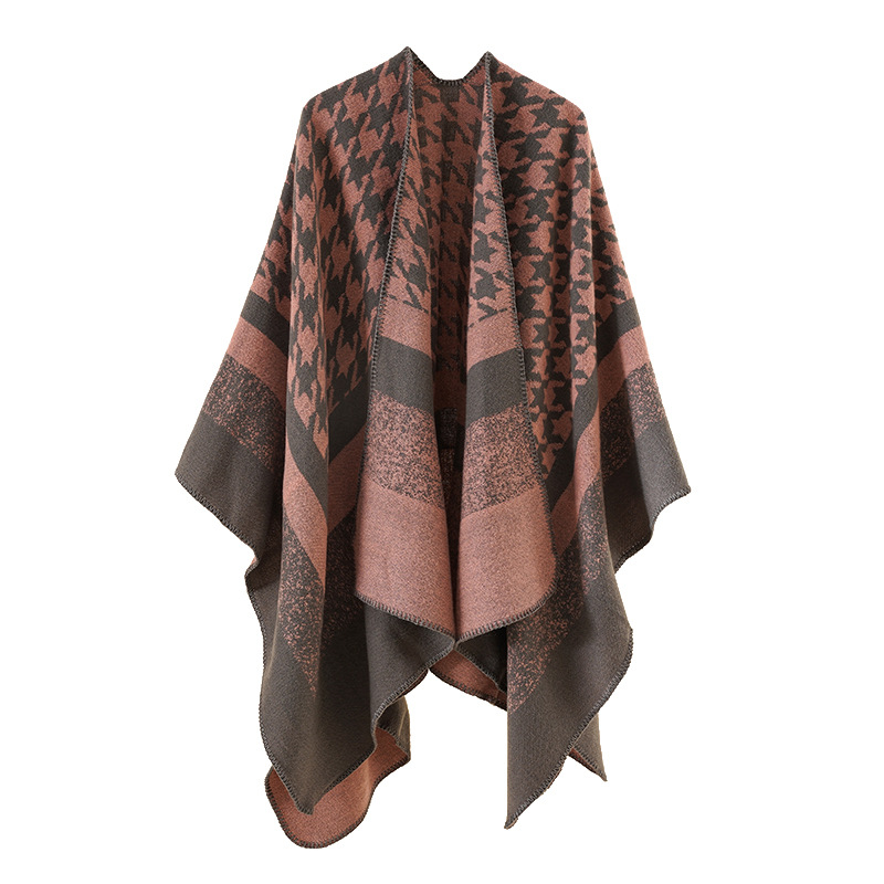 2022 otoño y el invierno nueva moda japonesa y coreana cachemira houndstooth mantón cálido color a juego grande