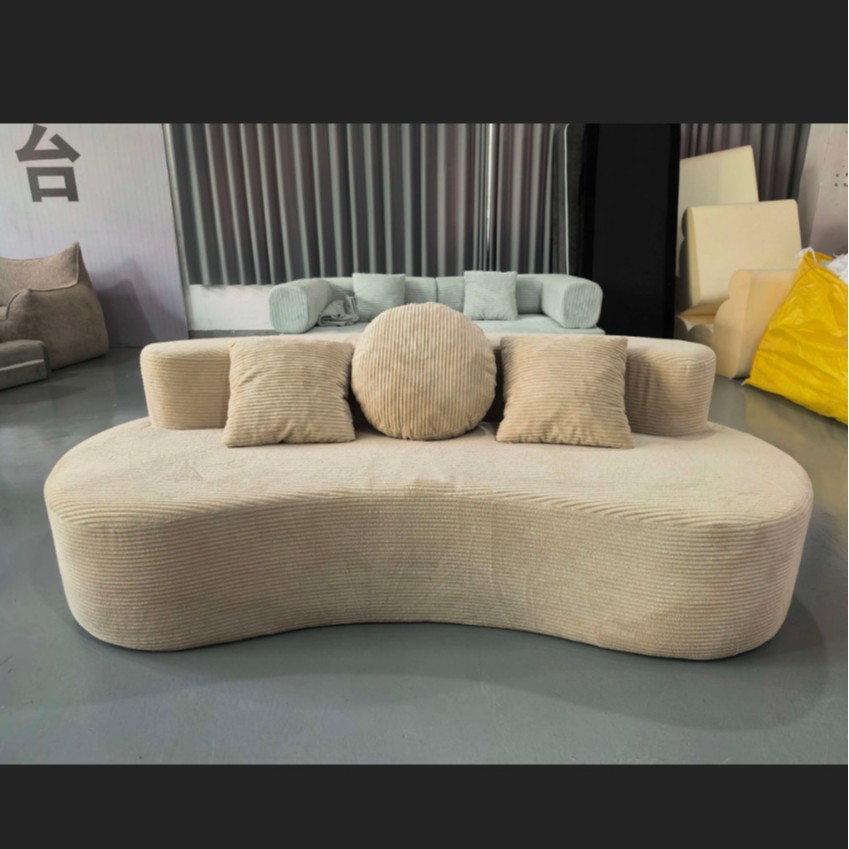 Sofá Curvo de 2 Plazas de Pana y Esponja Reclinable para Sala de Estar
