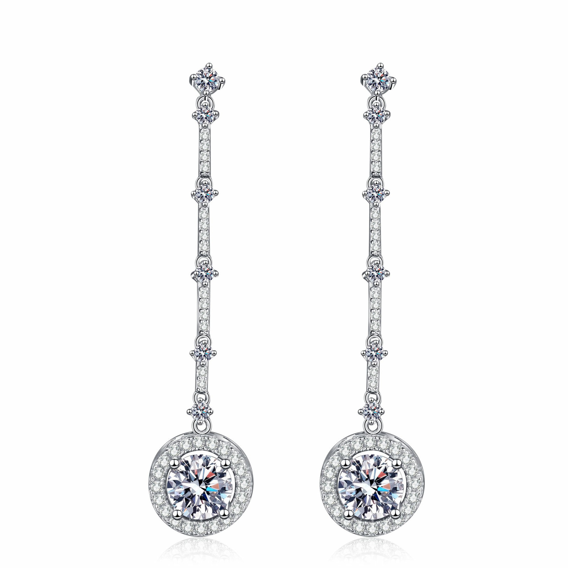 Pendientes de aro moissanite plata de ley con borlas largas_voghion.com