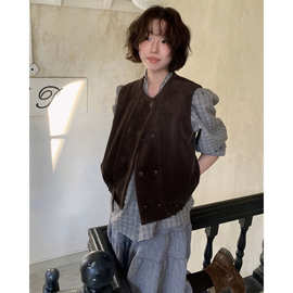 返 2025秋冬季新款韩国设计师viapl*in巴恩风灯芯绒背心马甲