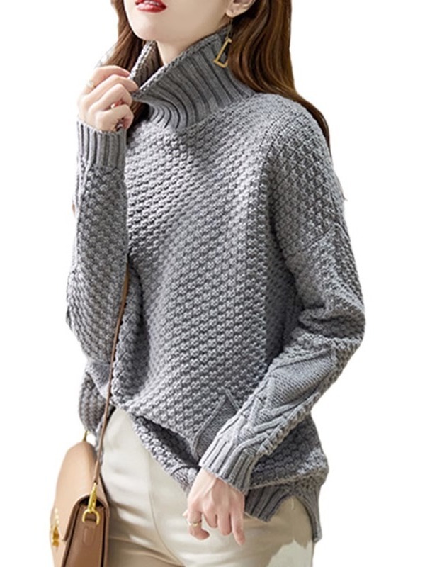 Suéter de cuello alto de alta calidad para mujer Otoño e Invierno 2024 nuevo popular engrosado camisa de fondo de moda image 7