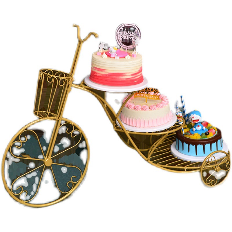 Soporte de pastel de hierro de estilo europeo creativo de tres capas decoración de mesa de postre cumpleaños boda multicapa en forma de corazón bicicleta merienda soporte