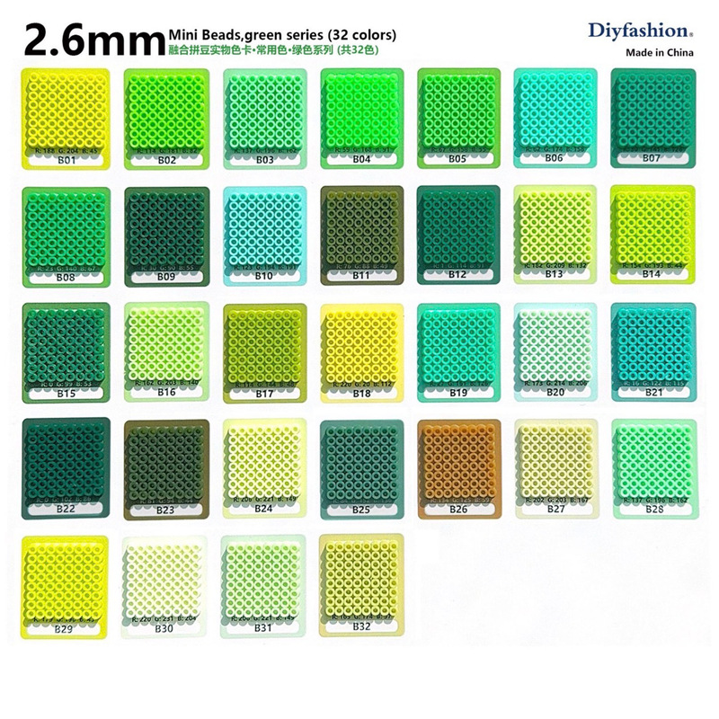 2.6mm Perler Beads Refill Pack 500 Pieces in a Bag B Color Series 32 Colors Green Fusion Beads Same Factory as Mard Fusion Beads