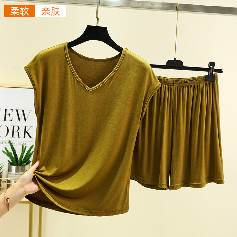 Modal Loose Sleeveless T-Shirt Shorts Set Women's Summer Thin Pajamas Large Size V Neck Home Clothes Two-Piece Set