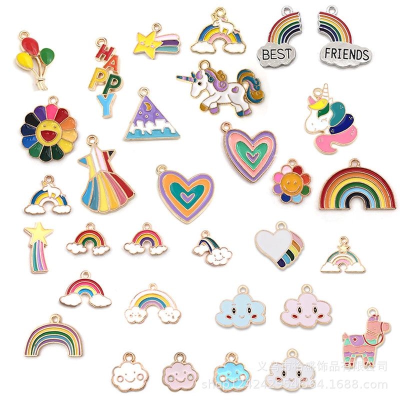 Cross-Border DIY Rainbow Cloud Unicorn Sunflower Oil Dripping Alloy Accessories Keychain Necklace Bracelet Pendant Cross-Border DIY Rainbow Cloud Unicorn Sunflower Oil Dripping Alloy Accessories Keychain Necklace Bracelet Pendant